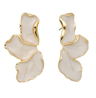 Cream Epoxy Metal Flower Stud Earrings Women's Fashion Gold Color Plating Irregular Post Earrings Heavy Design Statement Earrings, Coral, Drestiny, Earrings, Gold, Cream, Trendy Accessories, Gender_Women, United States, USA, Canada, Australia, New Zealand, United Kingdom, Black, green, blue, UK, Metal flower stud earrings, gold flower stud earrings, Small metal flower earrings, cute metal flower studs, shopdrestiny.com